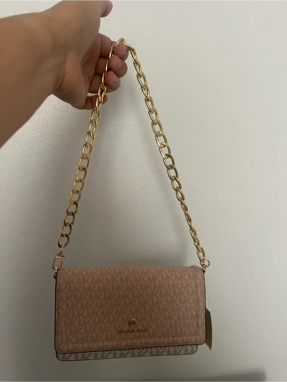 Michael Kors Blush Pink MK Logo Chain crossbody Bag. Chain is unbranded